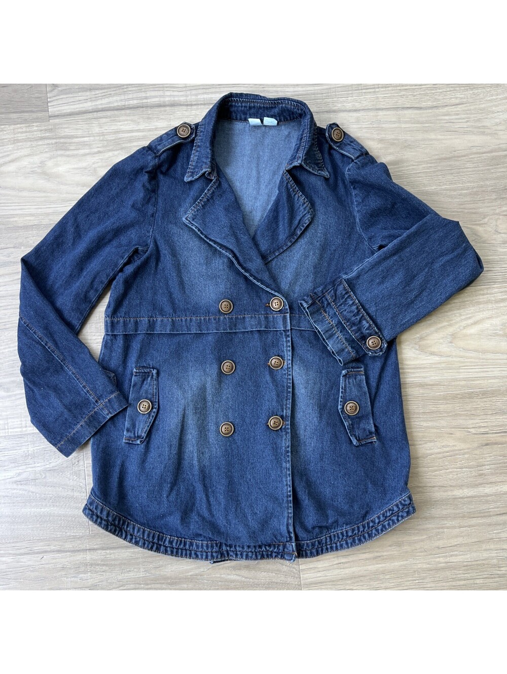 Womens Denim Jacket Coat Size L Double Breasted Military Utility Shacket Y2K